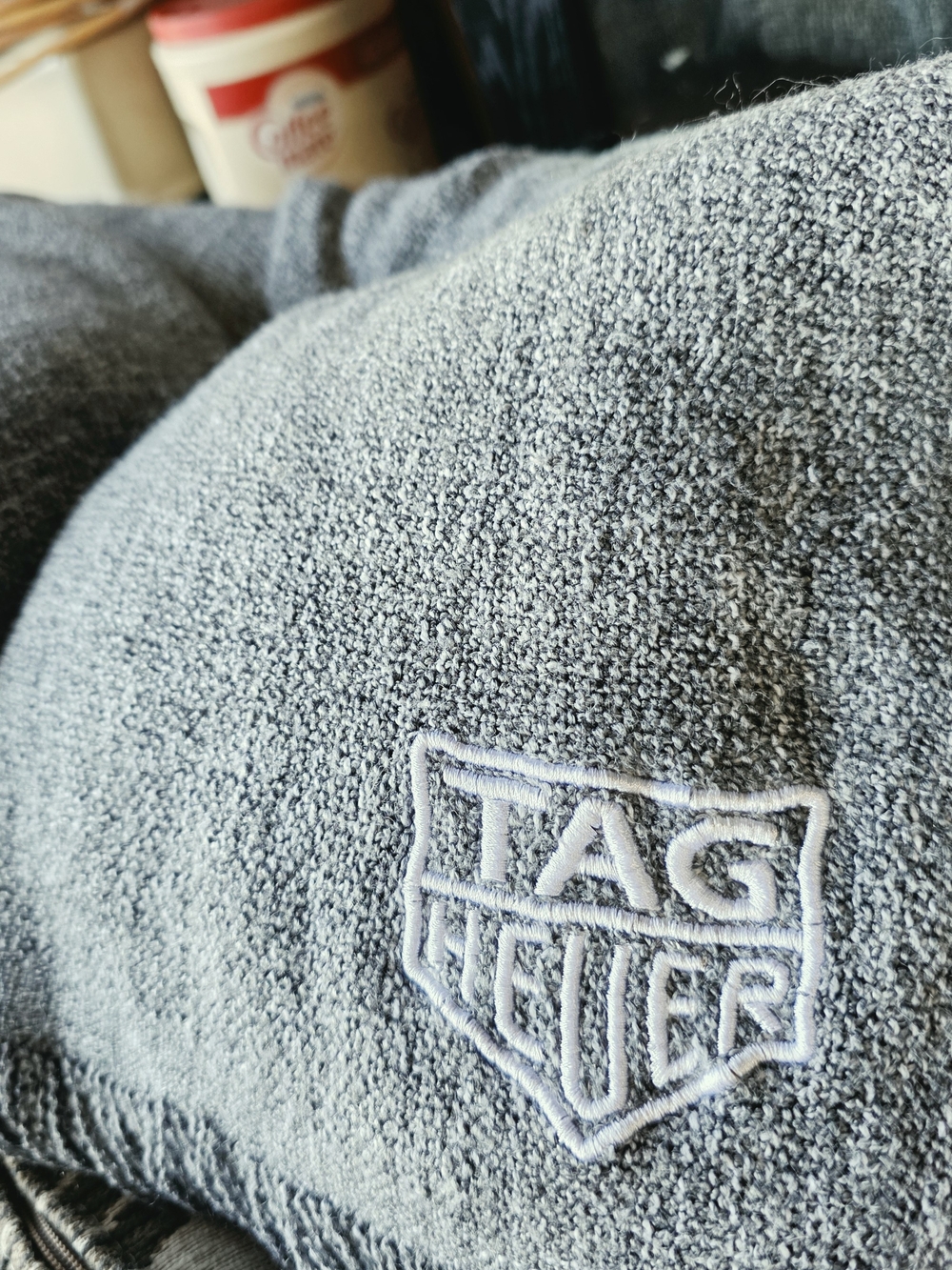 Tag Heuer Men’s Light Gray Crewneck Sweater with Embroidered Logo
